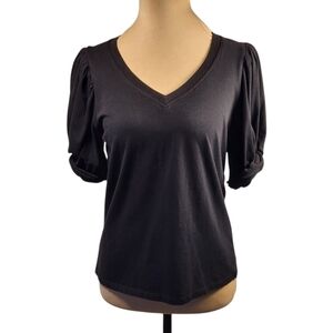7 For All Mankind Women's Black Twist Cuff V-Neck Top - XS